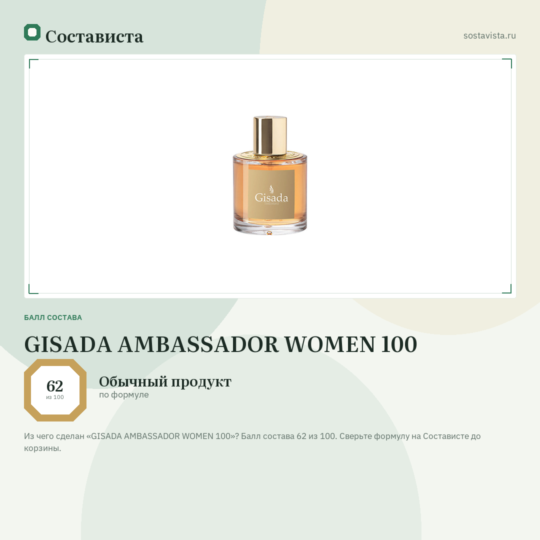 GISADA AMBASSADOR WOMEN 100: балл состава 62 из 100 — Состависта