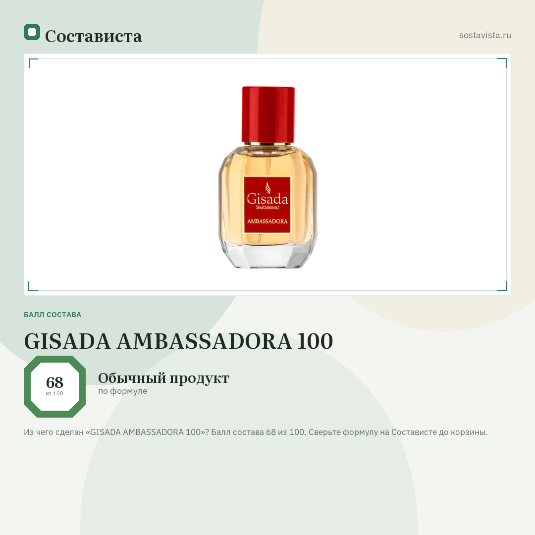 GISADA AMBASSADORA 100: балл состава 68 из 100 — Состависта