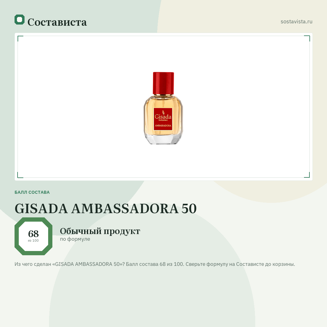 GISADA AMBASSADORA 50: балл состава 68 из 100 — Состависта