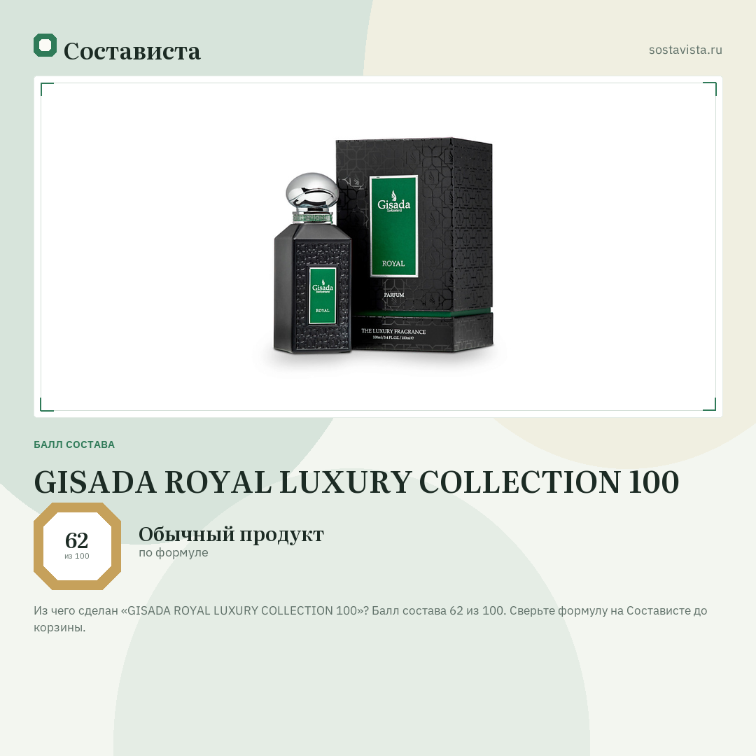 GISADA ROYAL LUXURY COLLECTION 100: балл состава 62 из 100 — Состависта