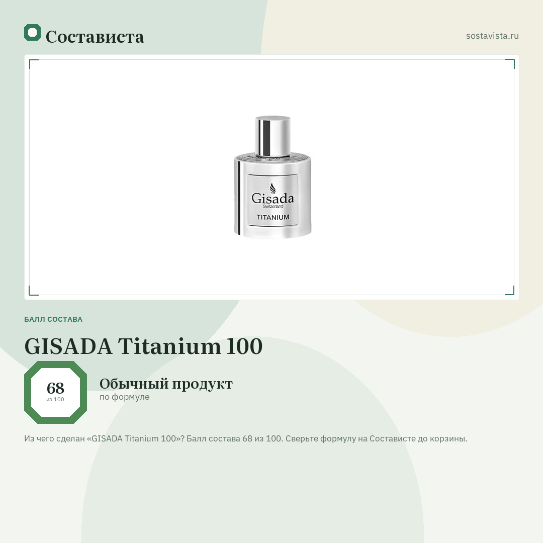 GISADA Titanium 100: балл состава 68 из 100 — Состависта