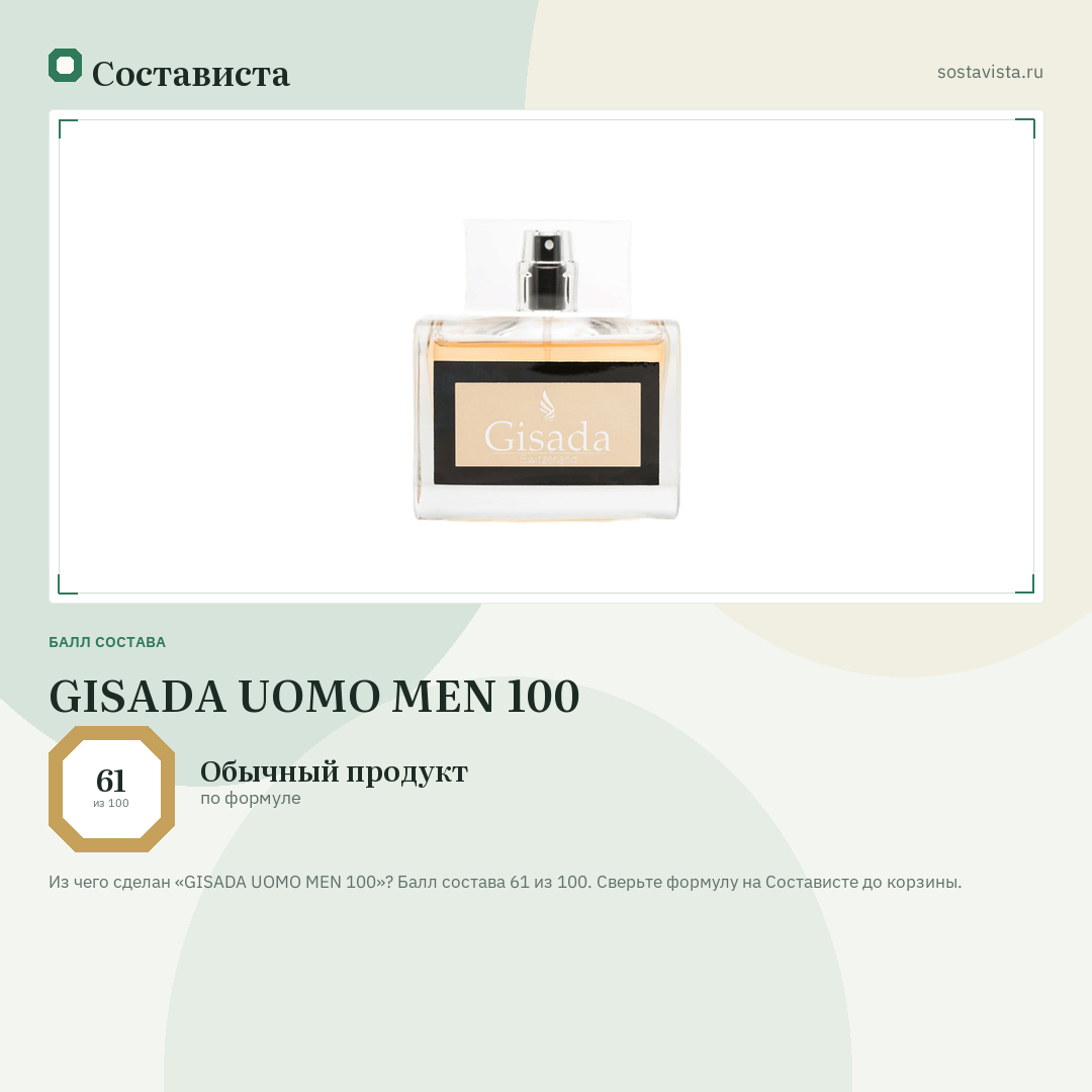 GISADA UOMO MEN 100: балл состава 61 из 100 — Состависта