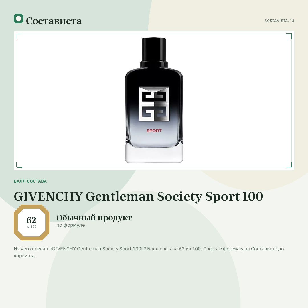 GIVENCHY Gentleman Society Sport 100: балл состава 62 из 100 — Состависта