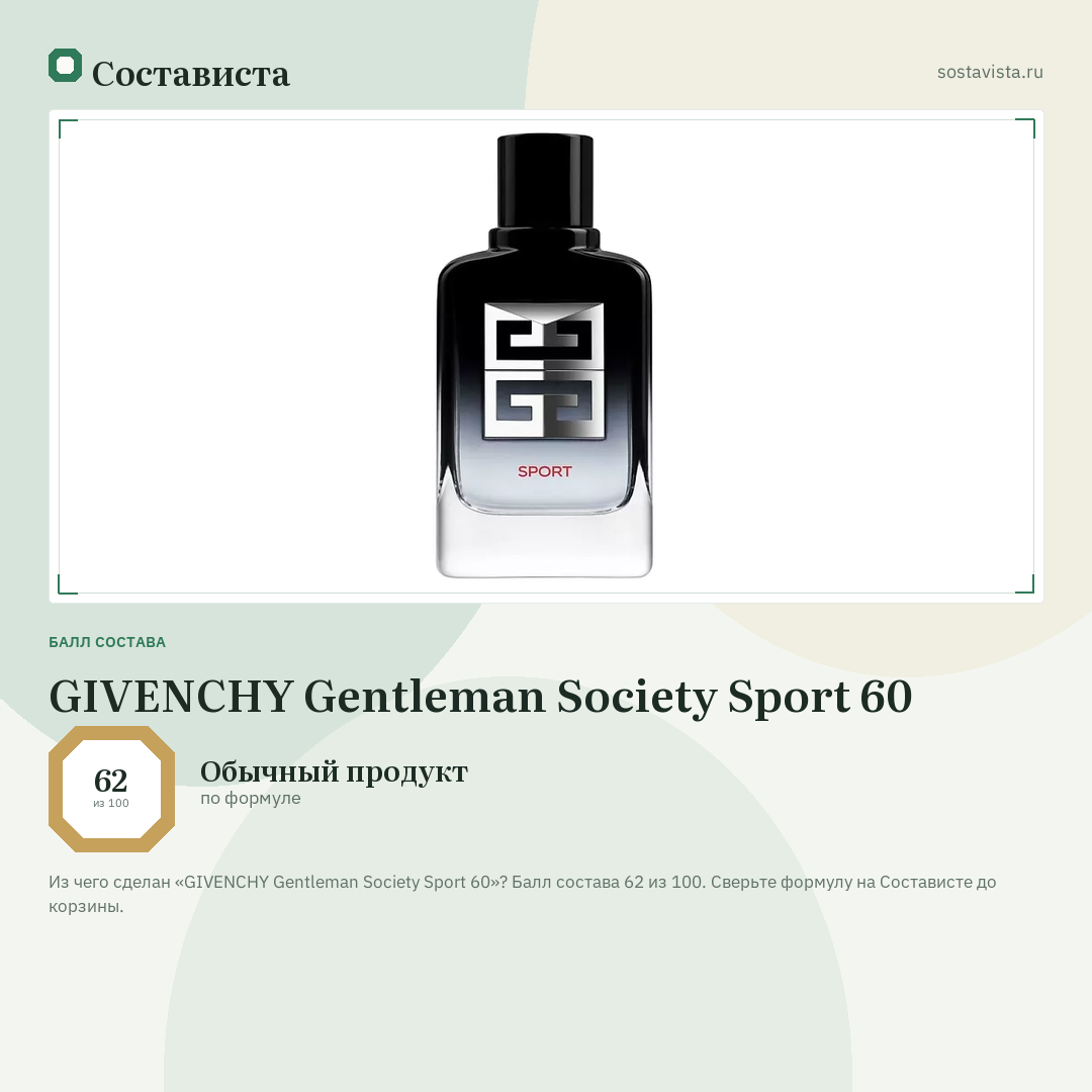 GIVENCHY Gentleman Society Sport 60: балл состава 62 из 100 — Состависта
