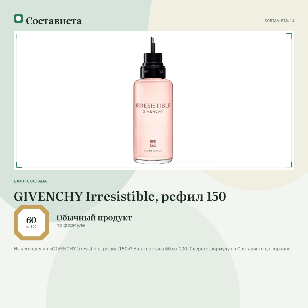 GIVENCHY Irresistible, рефил 150: балл состава 60 из 100 — Состависта