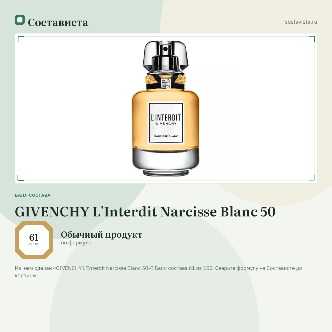 GIVENCHY L'Interdit Narcisse Blanc 50: балл состава 61 из 100 — Состависта