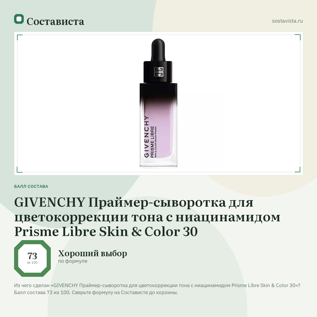 GIVENCHY Праймер-сыворотка для цветокоррекции тона с ниацинамидом Prisme Libre Skin & Color 30: балл состава 73 из 100 — Состависта