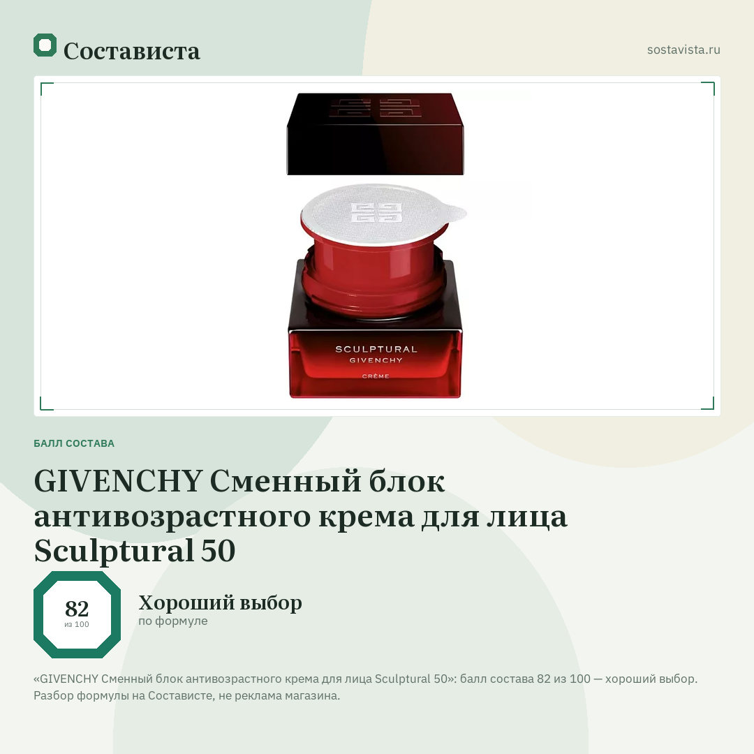 GIVENCHY Сменный блок антивозрастного крема для лица Sculptural 50: балл состава 82 из 100 — Состависта