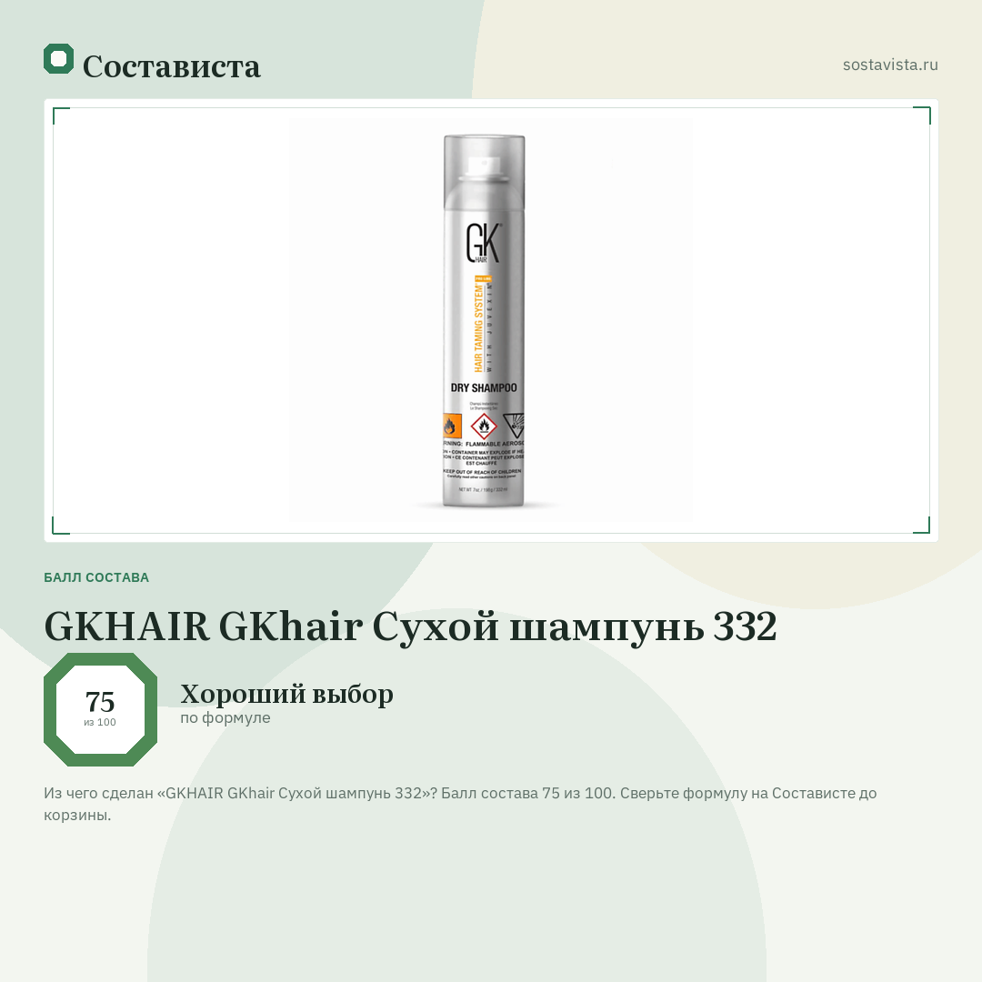 GKHAIR GKhair Сухой шампунь 332: балл состава 75 из 100 — Состависта