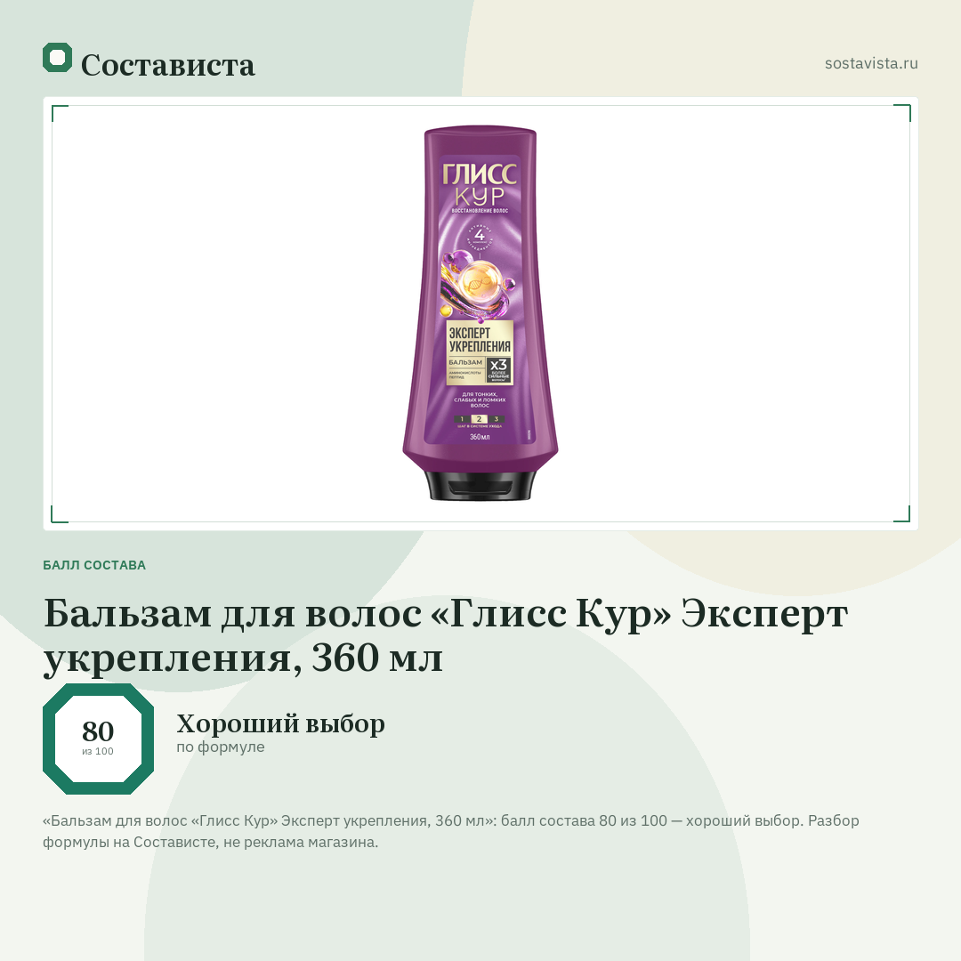 Бальзам для волос «Глисс Кур» Эксперт укрепления, 360 мл: балл состава 80 из 100 — Состависта