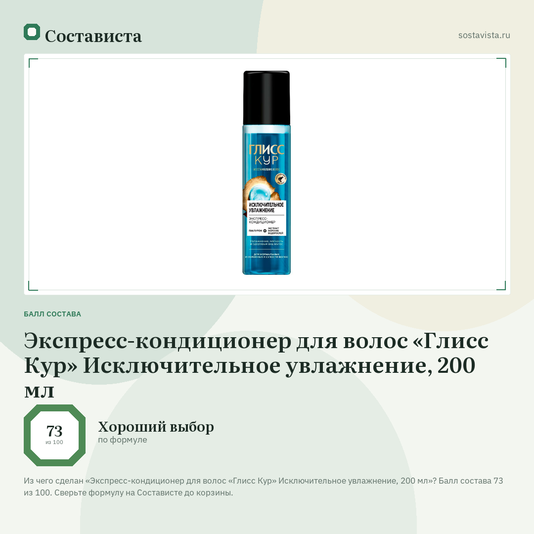 Экспресс-кондиционер для волос «Глисс Кур» Исключительное увлажнение, 200 мл: балл состава 73 из 100 — Состависта