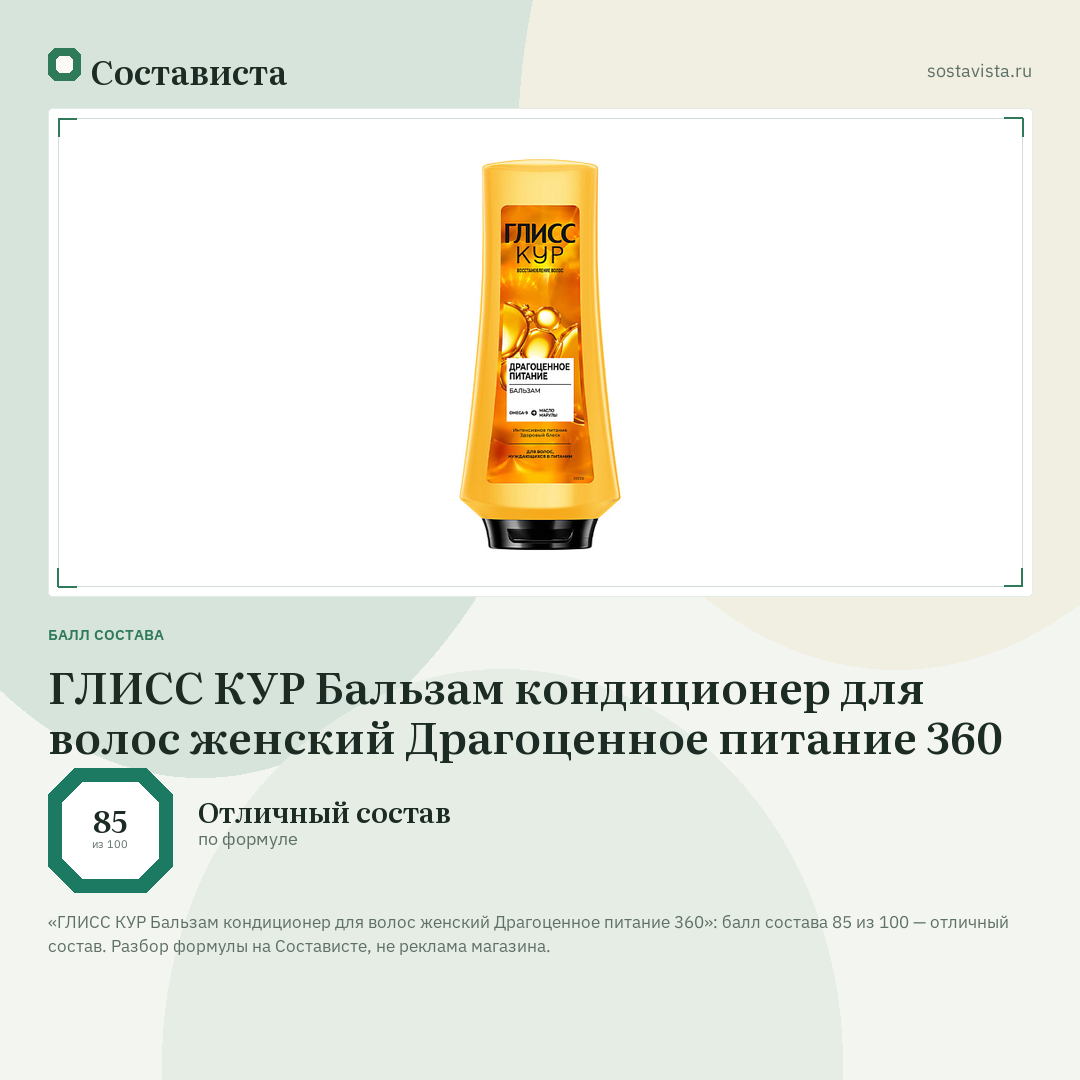 ГЛИСС КУР Бальзам кондиционер для волос женский Драгоценное питание 360: балл состава 85 из 100 — Состависта