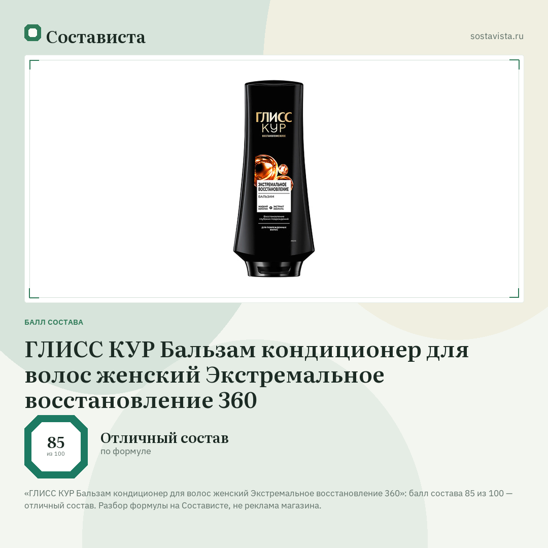 ГЛИСС КУР Бальзам кондиционер для волос женский Экстремальное восстановление 360: балл состава 85 из 100 — Состависта