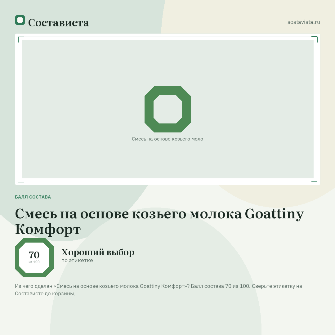 Смесь на основе козьего молока Goattiny Комфорт: балл состава 70 из 100 — Состависта