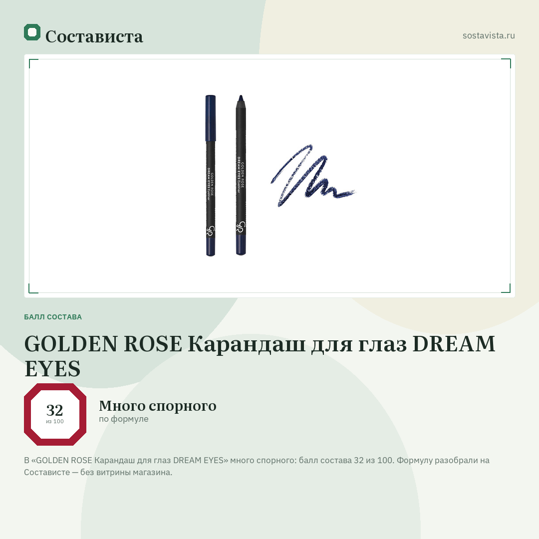 GOLDEN ROSE Карандаш для глаз DREAM EYES: балл состава 32 из 100 — Состависта