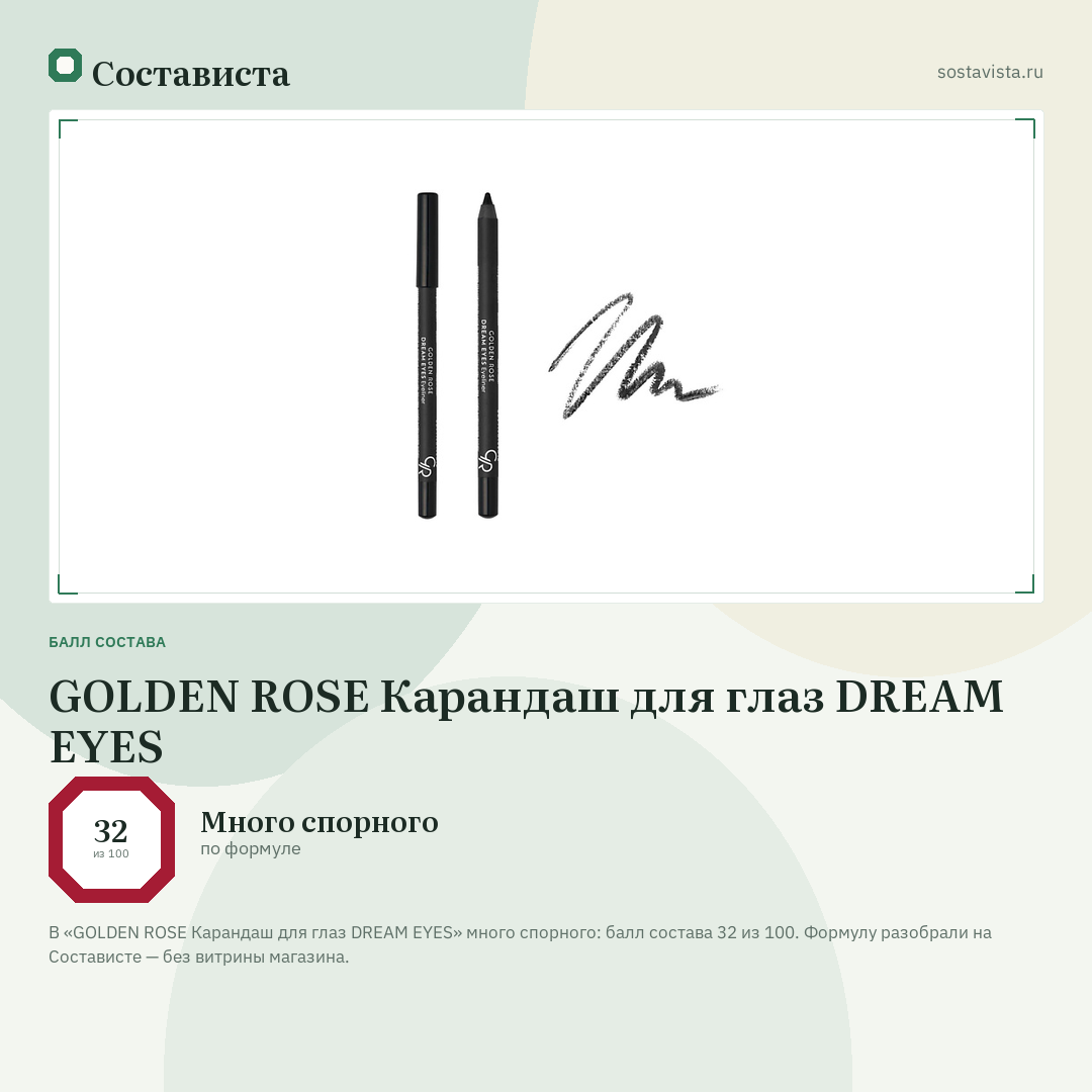 GOLDEN ROSE Карандаш для глаз DREAM EYES: балл состава 32 из 100 — Состависта