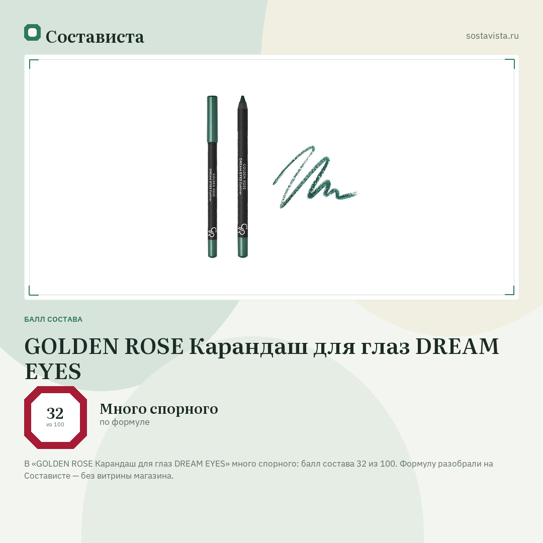 GOLDEN ROSE Карандаш для глаз DREAM EYES: балл состава 32 из 100 — Состависта