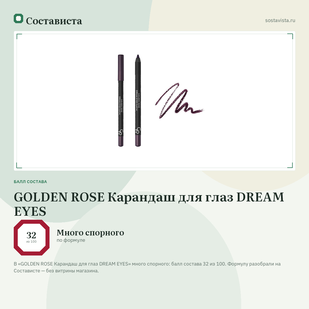 GOLDEN ROSE Карандаш для глаз DREAM EYES: балл состава 32 из 100 — Состависта
