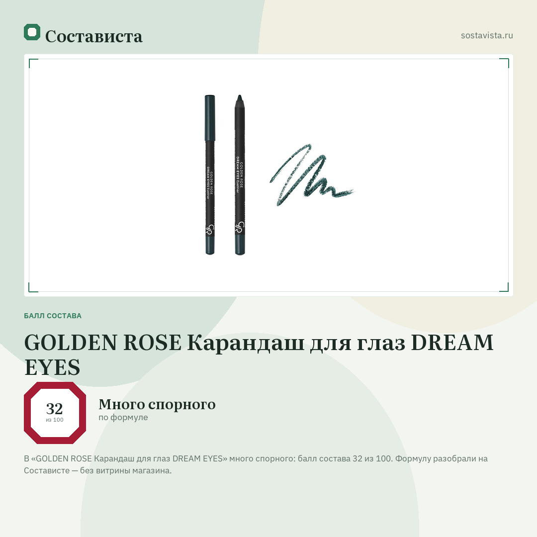 GOLDEN ROSE Карандаш для глаз DREAM EYES: балл состава 32 из 100 — Состависта