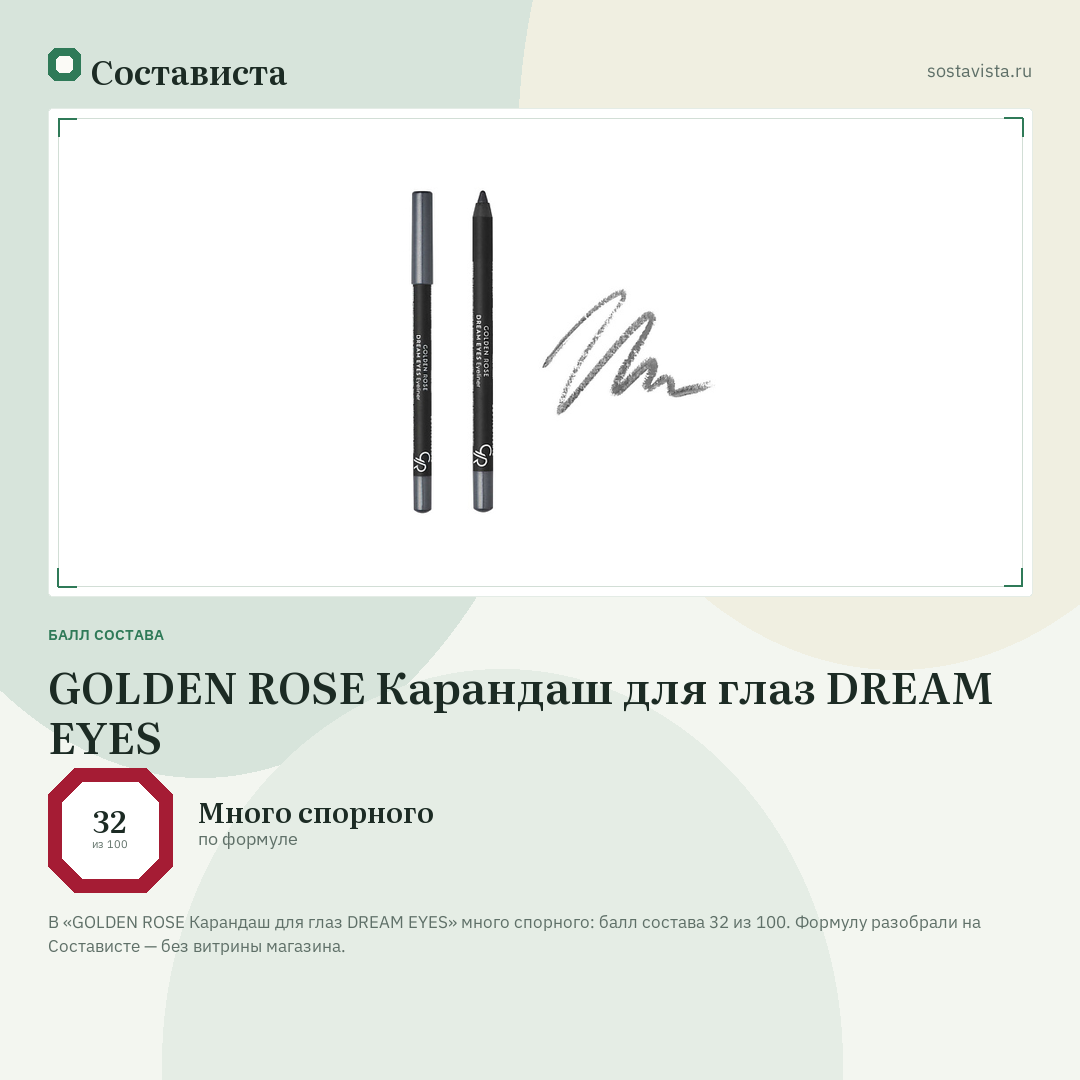 GOLDEN ROSE Карандаш для глаз DREAM EYES: балл состава 32 из 100 — Состависта