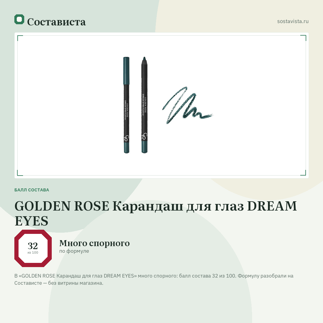 GOLDEN ROSE Карандаш для глаз DREAM EYES: балл состава 32 из 100 — Состависта
