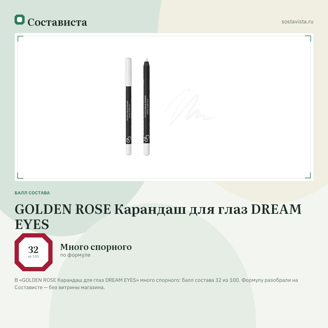 GOLDEN ROSE Карандаш для глаз DREAM EYES: балл состава 32 из 100 — Состависта