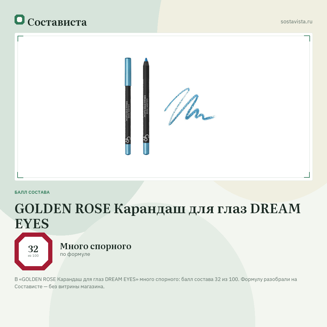 GOLDEN ROSE Карандаш для глаз DREAM EYES: балл состава 32 из 100 — Состависта