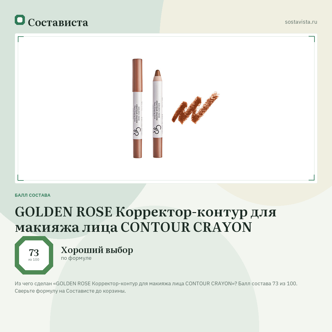 GOLDEN ROSE Корректор-контур для макияжа лица CONTOUR CRAYON: балл состава 73 из 100 — Состависта