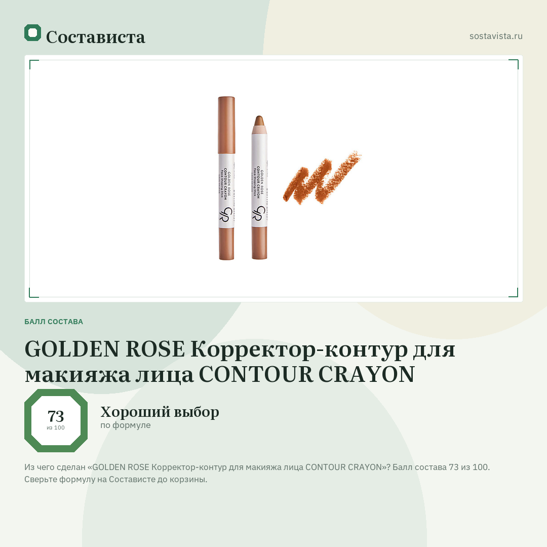 GOLDEN ROSE Корректор-контур для макияжа лица CONTOUR CRAYON: балл состава 73 из 100 — Состависта