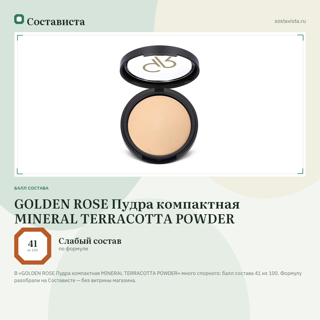 GOLDEN ROSE Пудра компактная MINERAL TERRACOTTA POWDER: балл состава 41 из 100 — Состависта