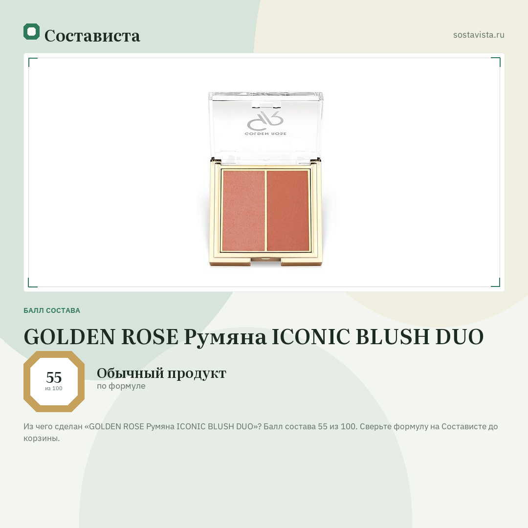 GOLDEN ROSE Румяна ICONIC BLUSH DUO: балл состава 55 из 100 — Состависта