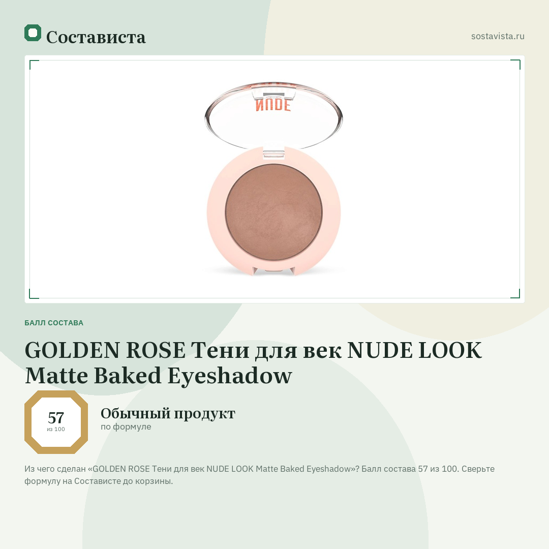 GOLDEN ROSE Тени для век NUDE LOOK Matte Baked Eyeshadow: балл состава 57 из 100 — Состависта
