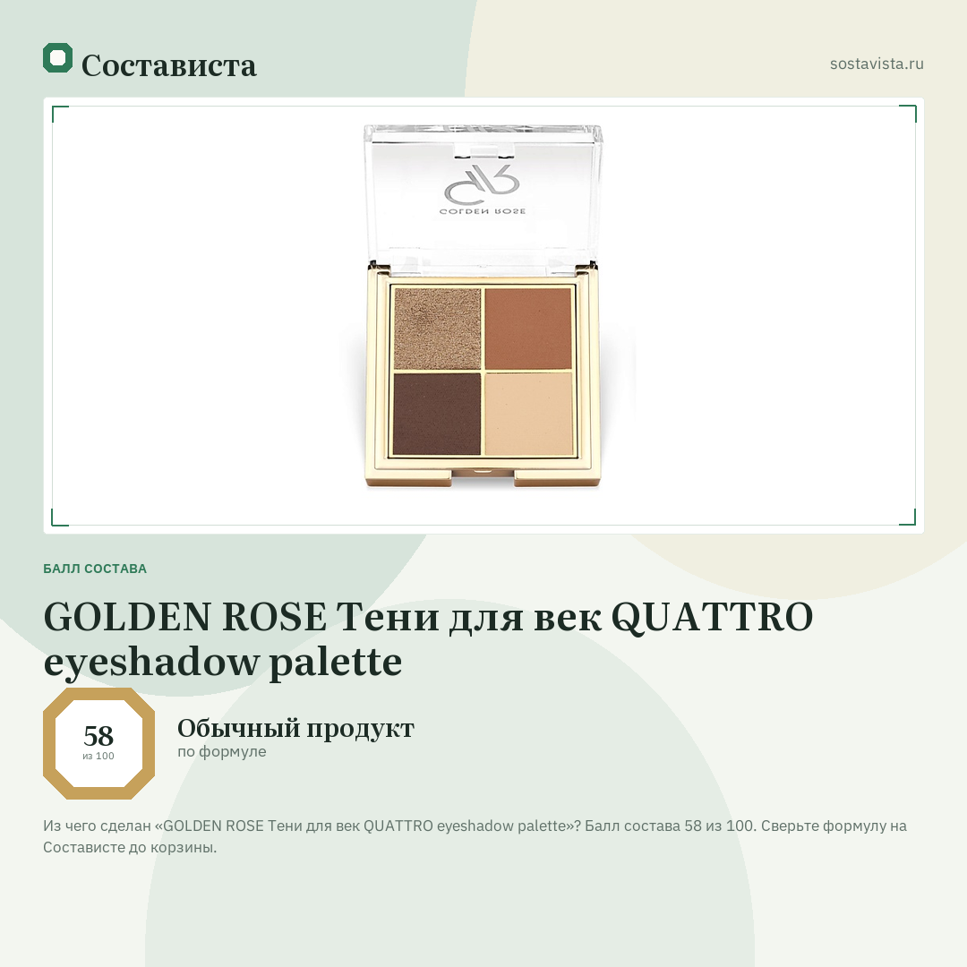 GOLDEN ROSE Тени для век QUATTRO eyeshadow palette: балл состава 58 из 100 — Состависта
