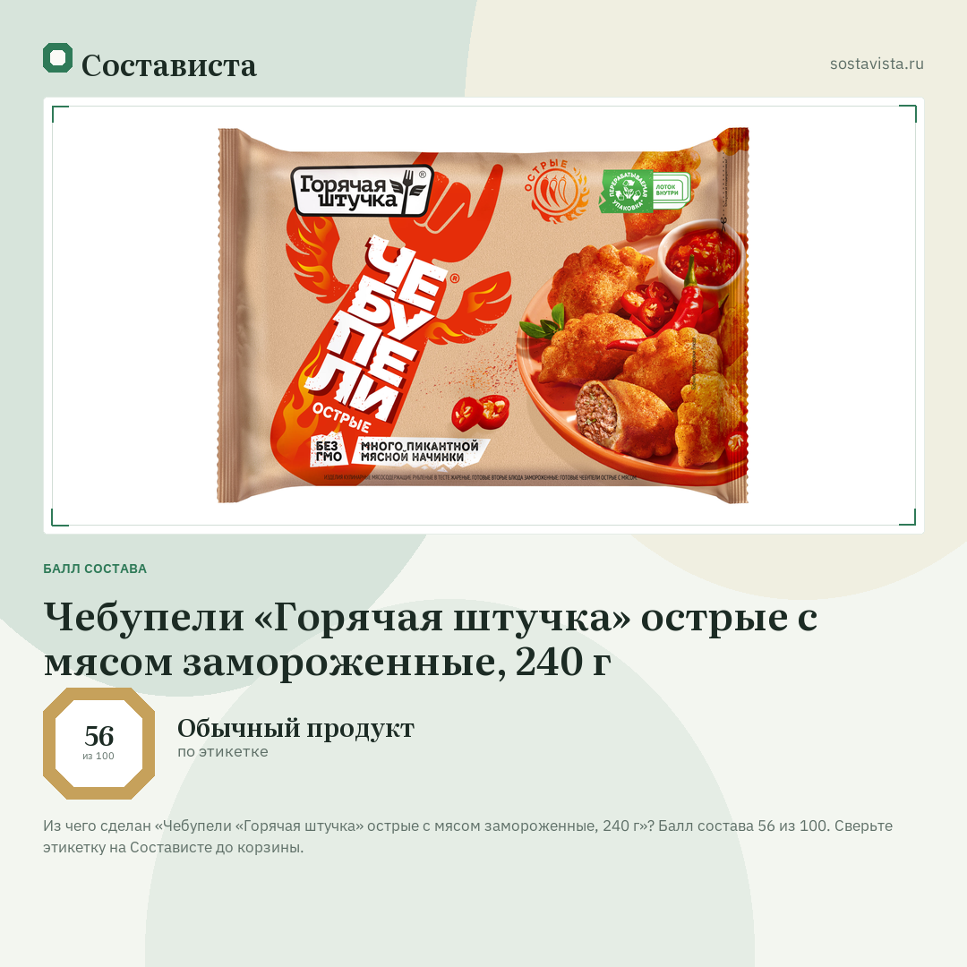 Чебупели «Горячая штучка» острые с мясом замороженные, 240 г: балл состава 56 из 100 — Состависта