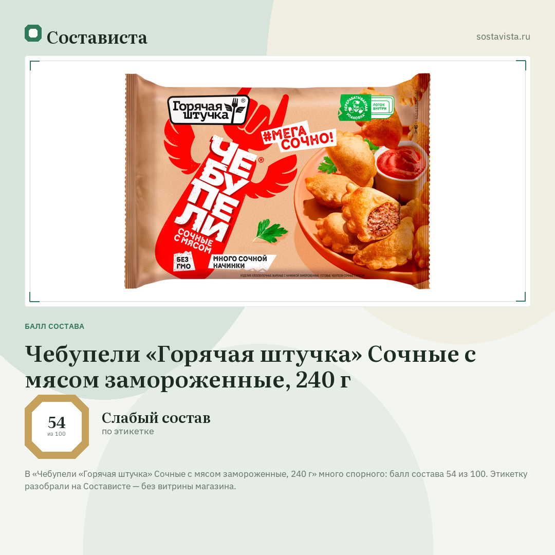 Чебупели «Горячая штучка» Сочные с мясом замороженные, 240 г: балл состава 54 из 100 — Состависта