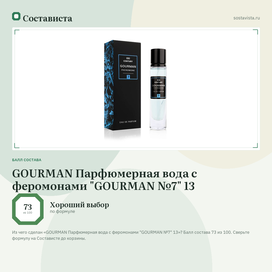 GOURMAN Парфюмерная вода с феромонами "GOURMAN №7" 13: балл состава 73 из 100 — Состависта