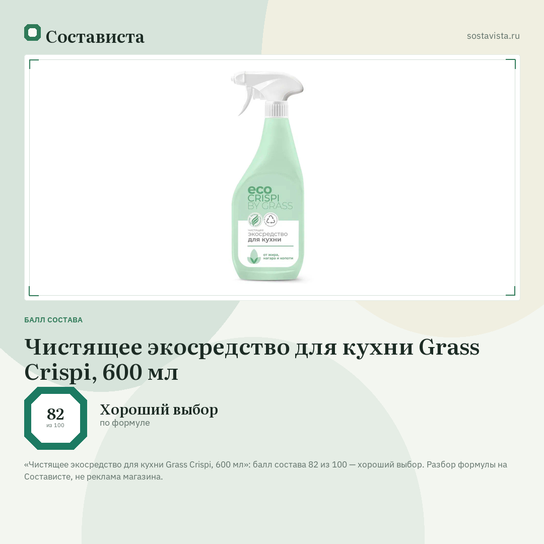 Чистящее экосредство для кухни Grass Crispi, 600 мл: балл состава 82 из 100 — Состависта