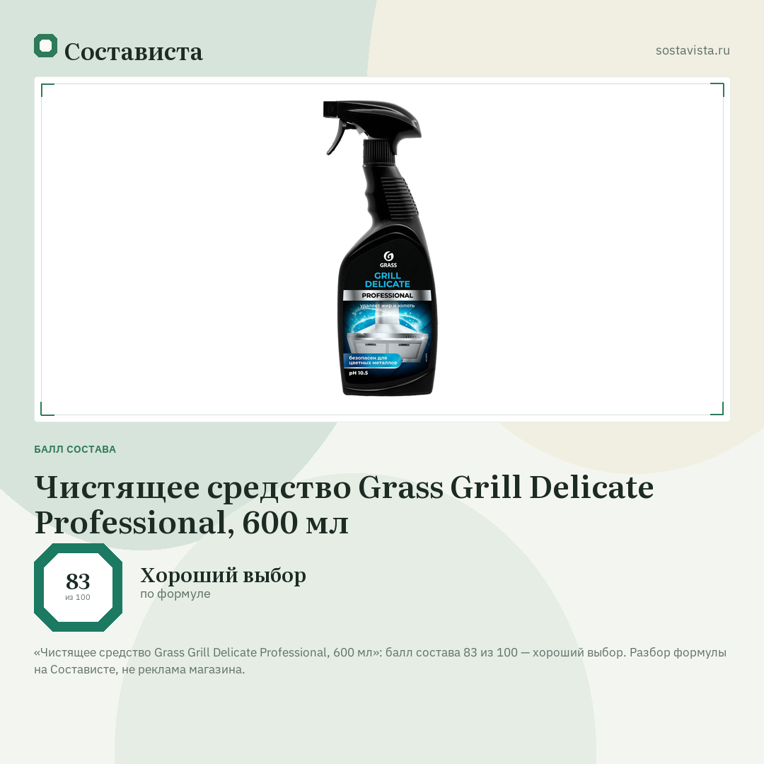 Чистящее средство Grass Grill Delicate Professional, 600 мл: балл состава 83 из 100 — Состависта