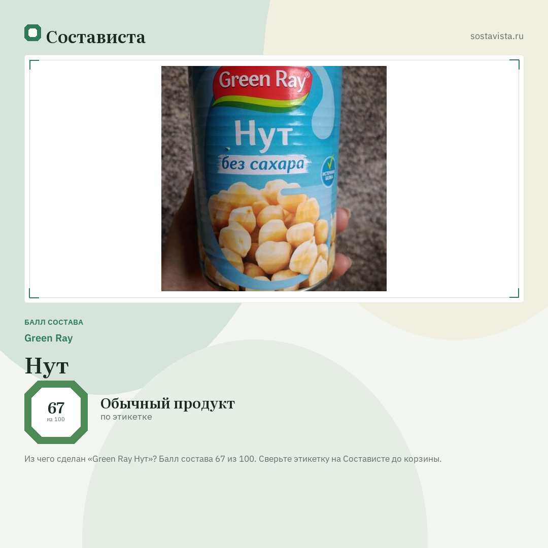 Green Ray Нут: балл состава 67 из 100 — Состависта