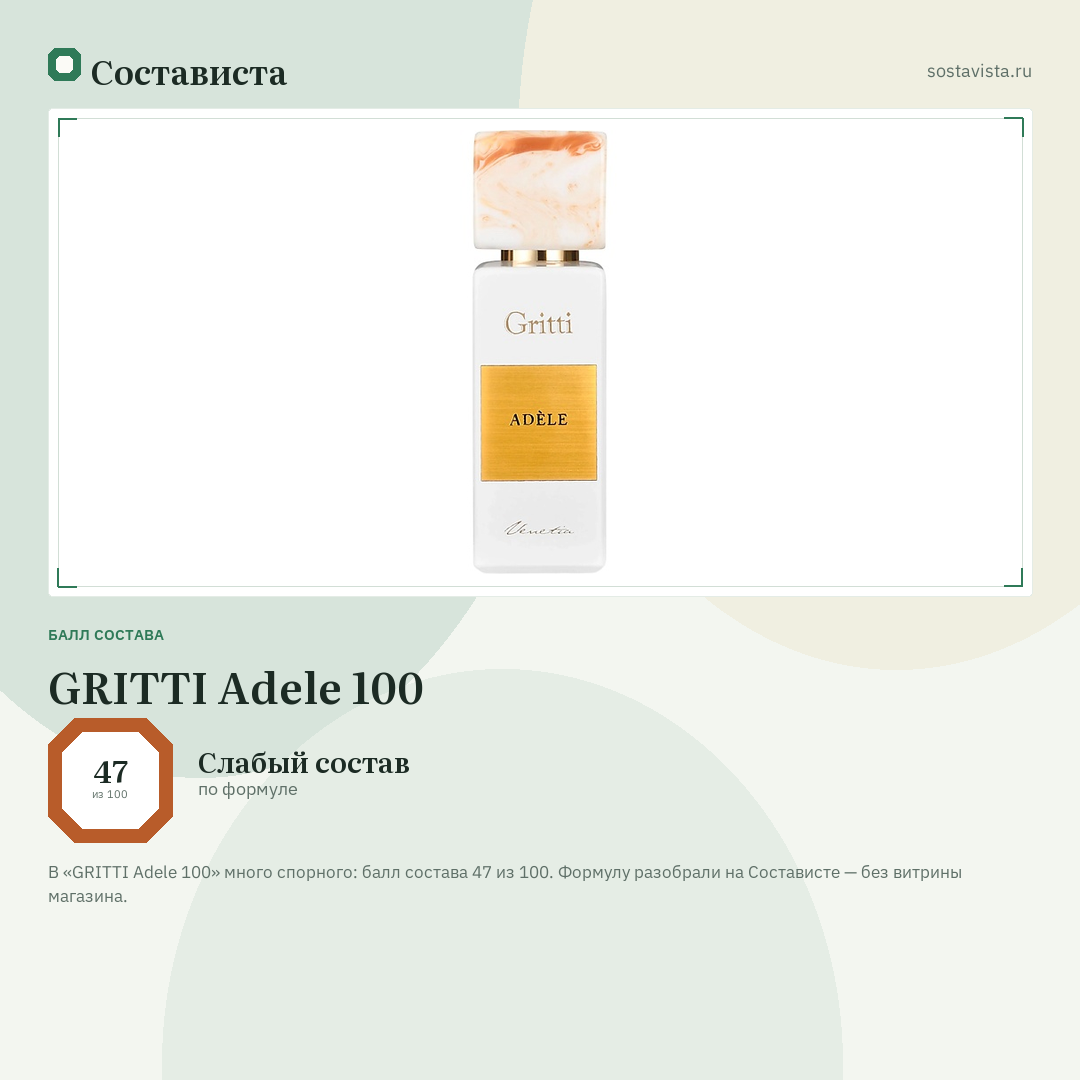 GRITTI Adele 100: балл состава 47 из 100 — Состависта