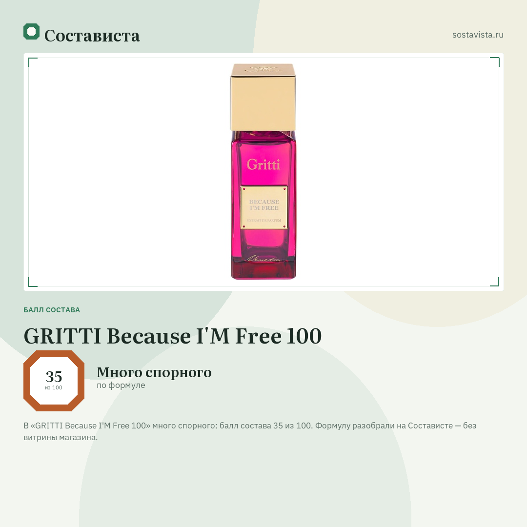 GRITTI Because I'M Free 100: балл состава 35 из 100 — Состависта