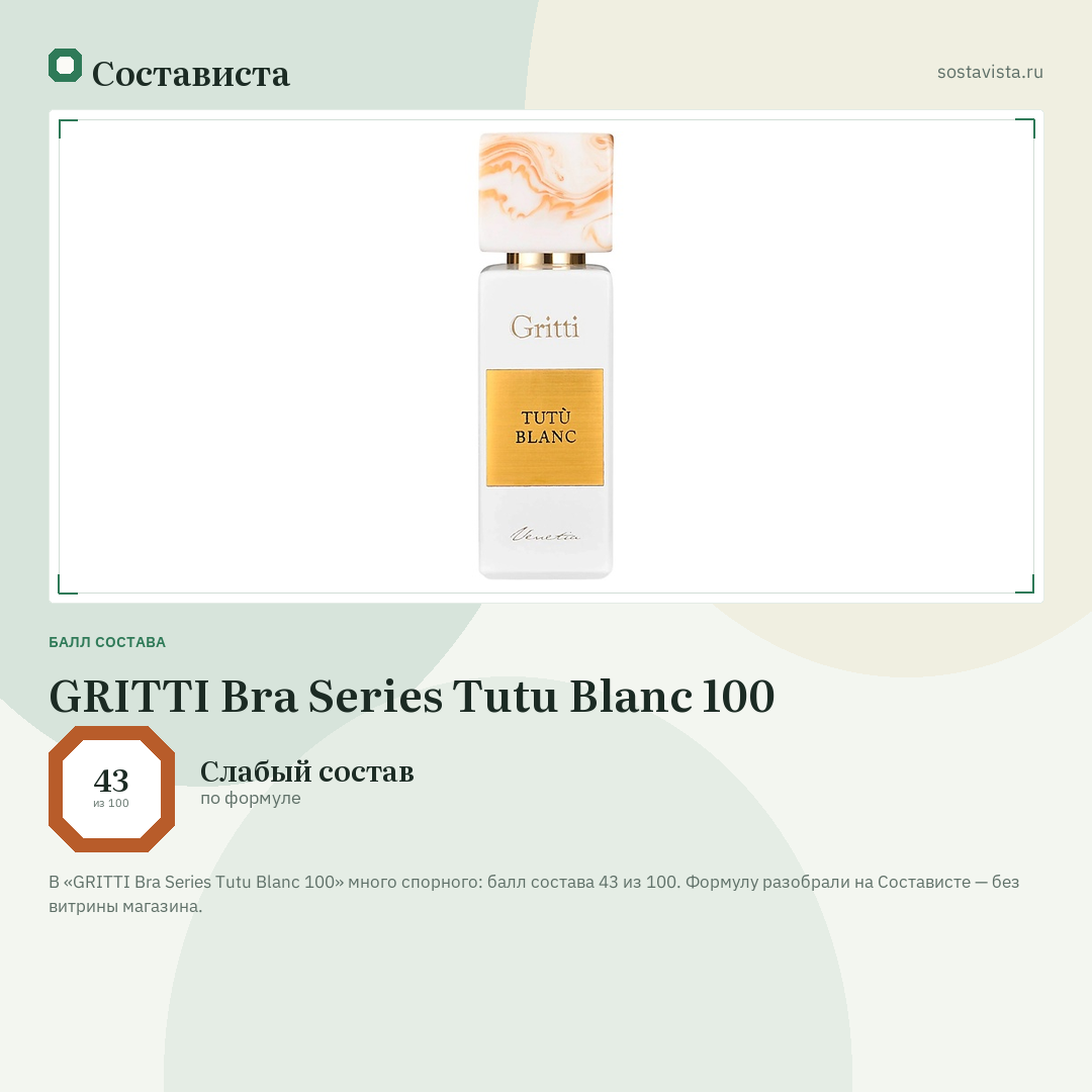 GRITTI Bra Series Tutu Blanc 100: балл состава 43 из 100 — Состависта