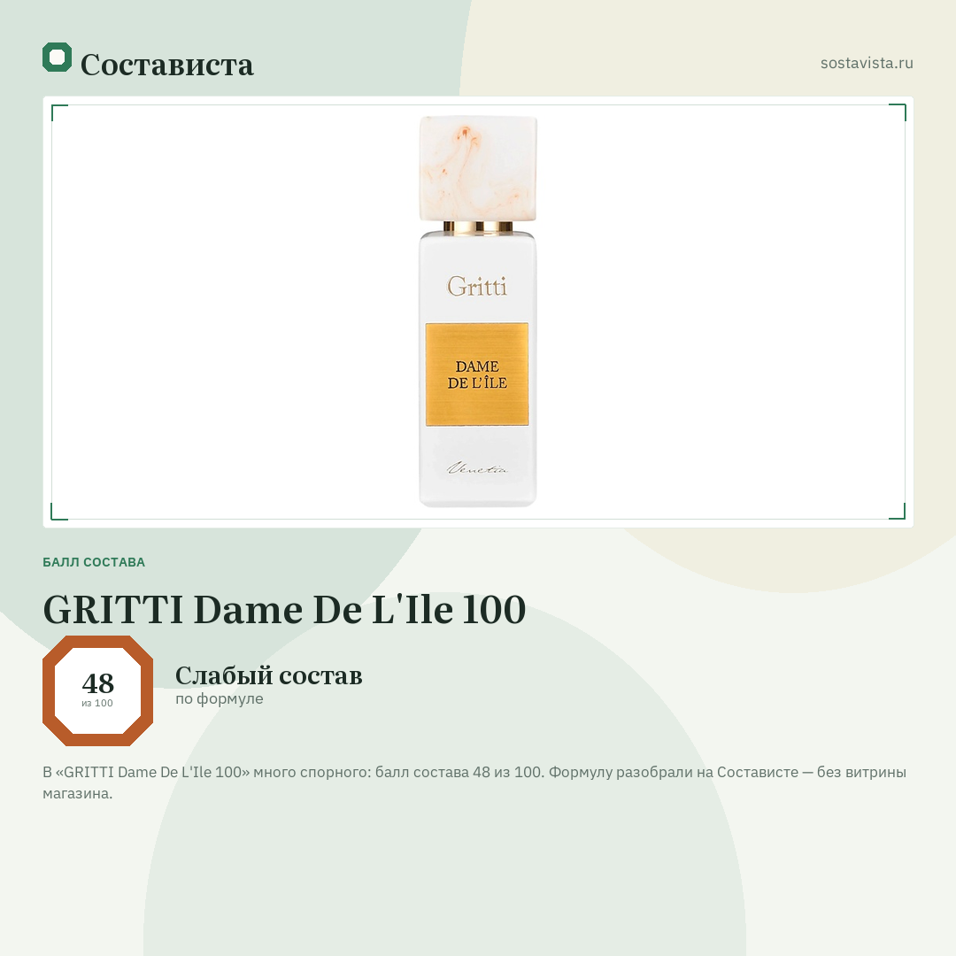 GRITTI Dame De L'Ile 100: балл состава 48 из 100 — Состависта