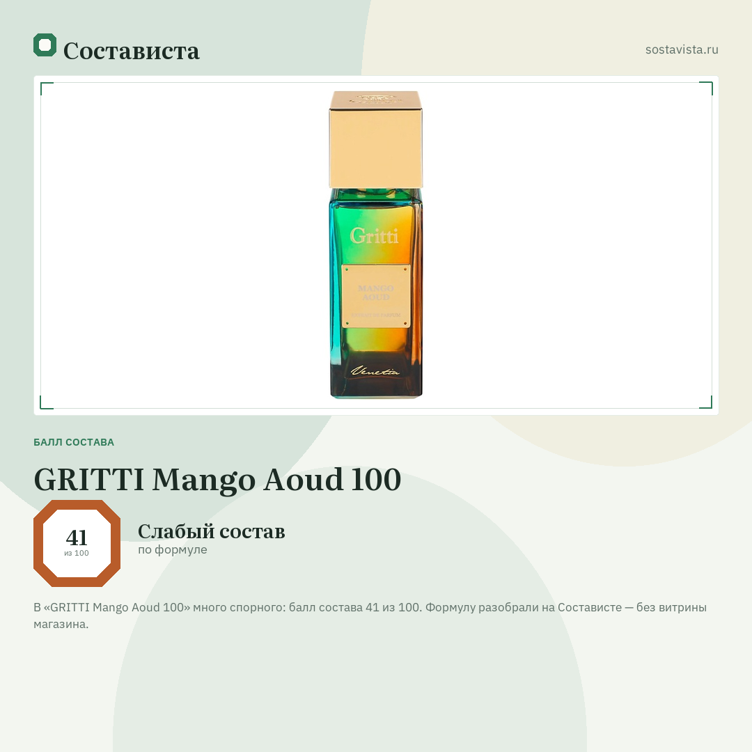 GRITTI Mango Aoud 100: балл состава 41 из 100 — Состависта