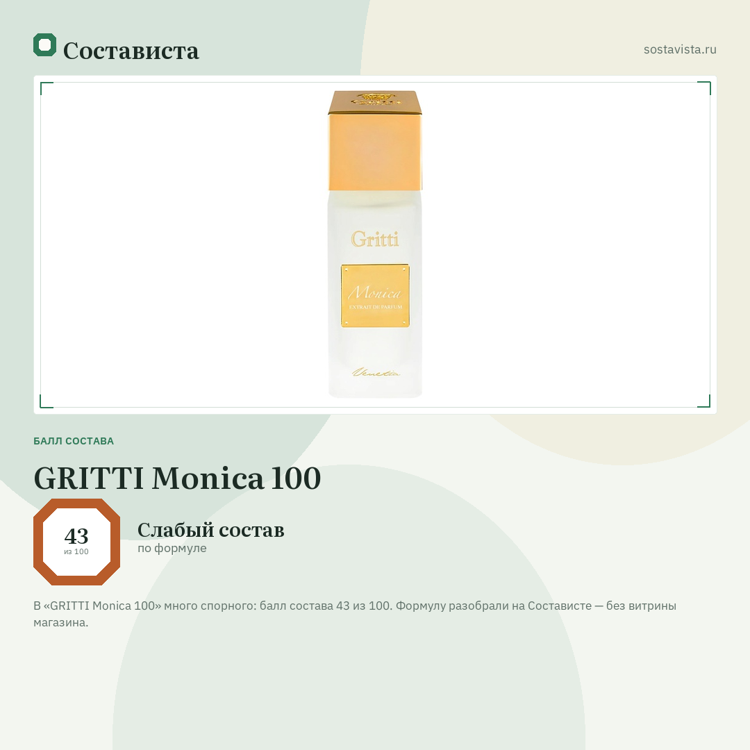 GRITTI Monica 100: балл состава 43 из 100 — Состависта