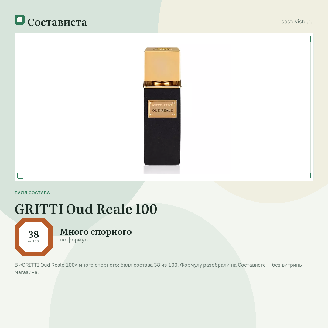 GRITTI Oud Reale 100: балл состава 38 из 100 — Состависта