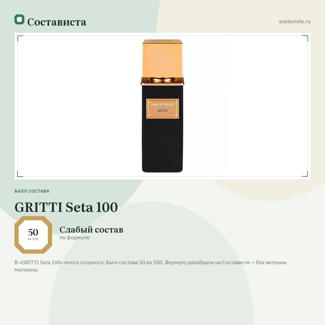GRITTI Seta 100: балл состава 50 из 100 — Состависта