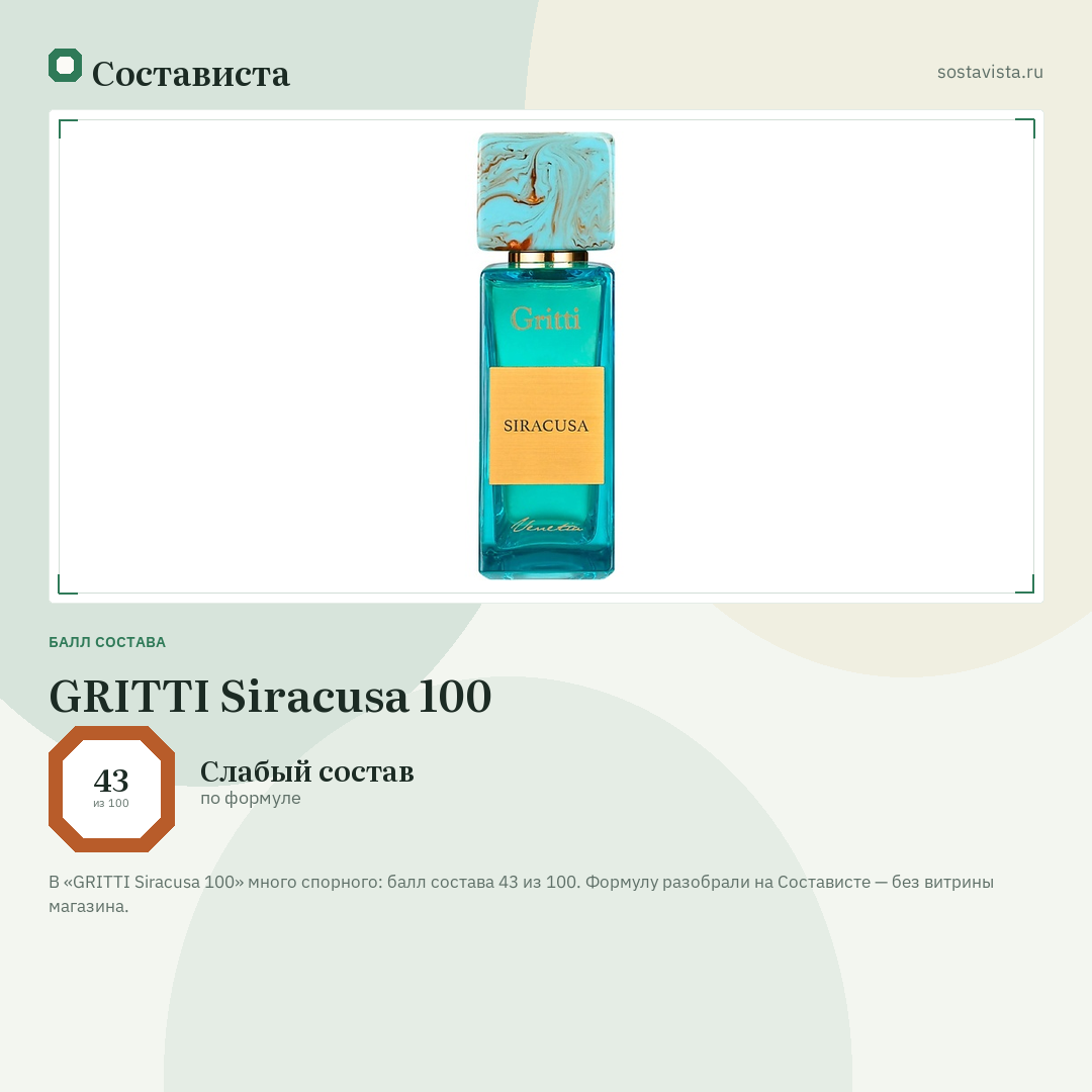 GRITTI Siracusa 100: балл состава 43 из 100 — Состависта