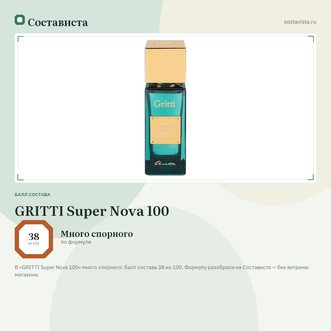 GRITTI Super Nova 100: балл состава 38 из 100 — Состависта