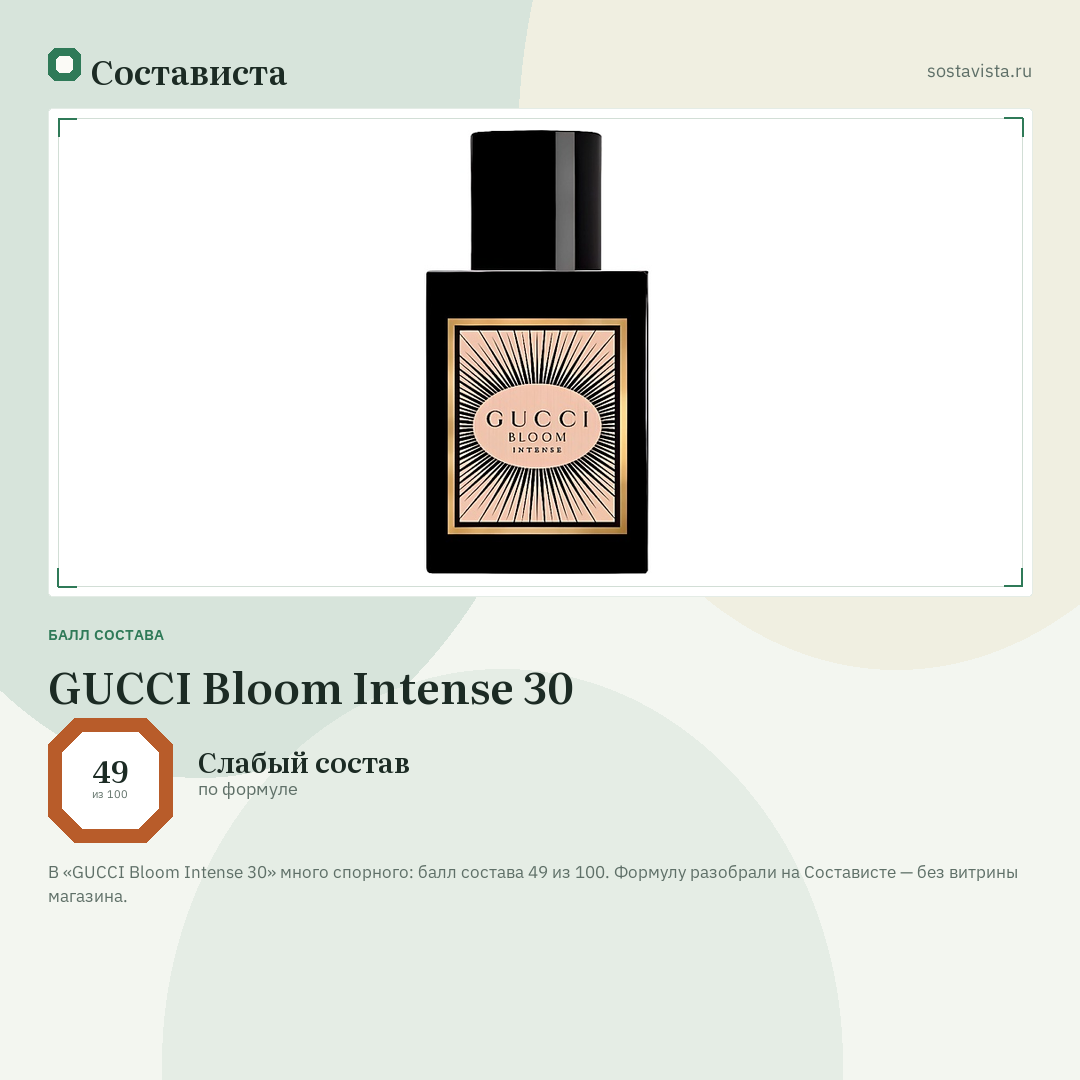 GUCCI Bloom Intense 30: балл состава 49 из 100 — Состависта